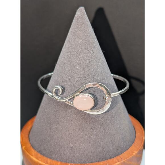 RLC Sterling Silver Rose Quartz Hook Clasp Bangle Bracelet - Picture 5 of 5